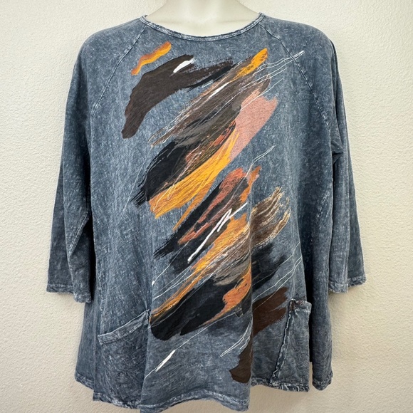 Jess & Jane Womens Opera Charcoal Mineral Wash Tunic Cotton Top Plus 1x 20 22W - Picture 1 of 13